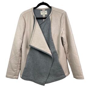 Lucky Brand Womens Wool Blend Asymmetric Jacket Snap Button Beige‎ Grey Size L